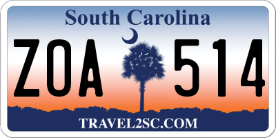 SC license plate ZOA514