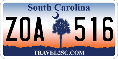 SC license plate ZOA516