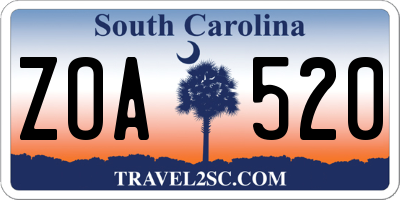 SC license plate ZOA520
