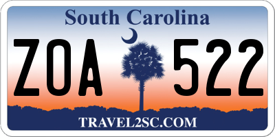SC license plate ZOA522