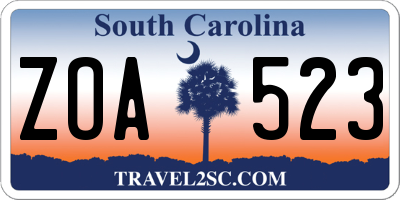 SC license plate ZOA523