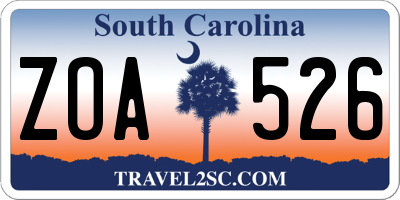 SC license plate ZOA526