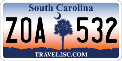 SC license plate ZOA532