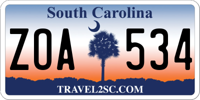 SC license plate ZOA534