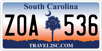SC license plate ZOA536