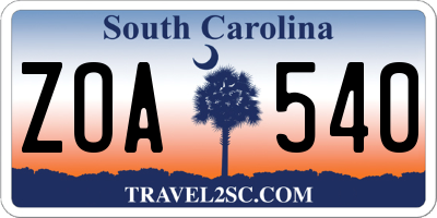 SC license plate ZOA540