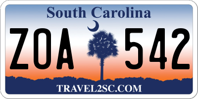 SC license plate ZOA542