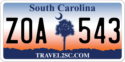 SC license plate ZOA543