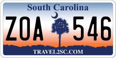 SC license plate ZOA546