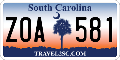 SC license plate ZOA581