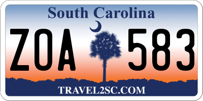 SC license plate ZOA583