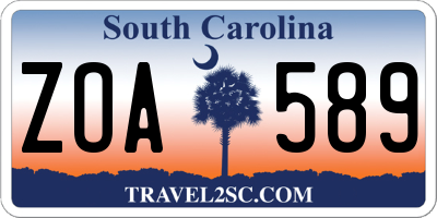 SC license plate ZOA589