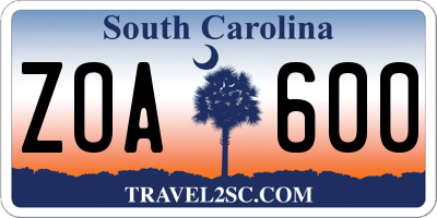 SC license plate ZOA600