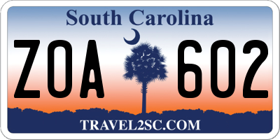 SC license plate ZOA602