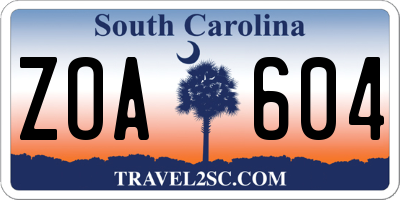 SC license plate ZOA604