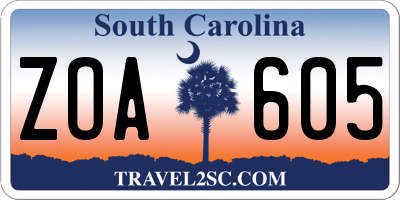 SC license plate ZOA605
