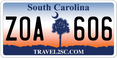 SC license plate ZOA606