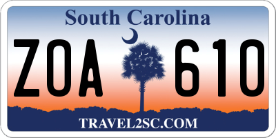 SC license plate ZOA610