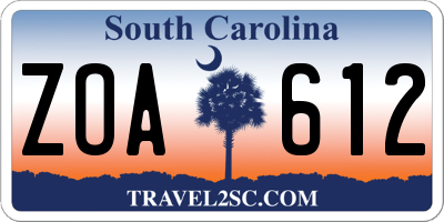 SC license plate ZOA612