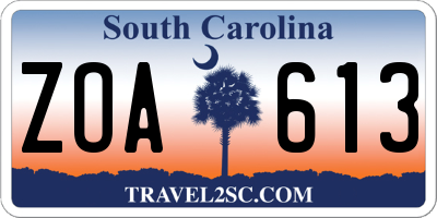 SC license plate ZOA613