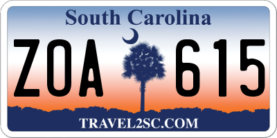 SC license plate ZOA615