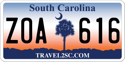 SC license plate ZOA616