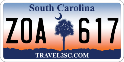 SC license plate ZOA617
