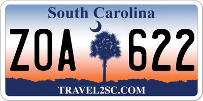 SC license plate ZOA622
