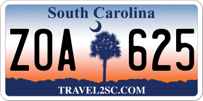 SC license plate ZOA625