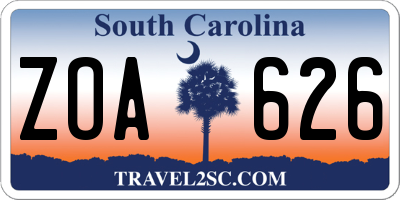 SC license plate ZOA626