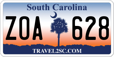 SC license plate ZOA628