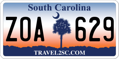 SC license plate ZOA629