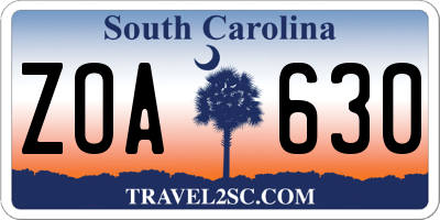 SC license plate ZOA630