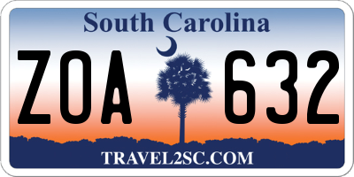 SC license plate ZOA632
