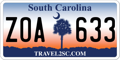 SC license plate ZOA633