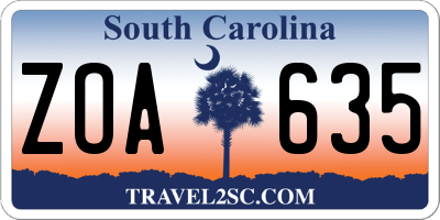 SC license plate ZOA635