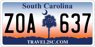 SC license plate ZOA637