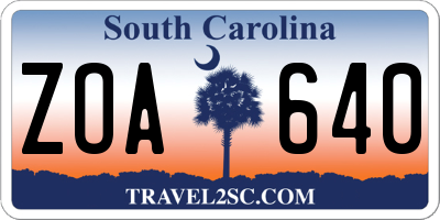 SC license plate ZOA640