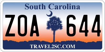 SC license plate ZOA644
