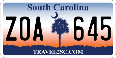 SC license plate ZOA645
