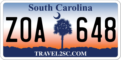 SC license plate ZOA648