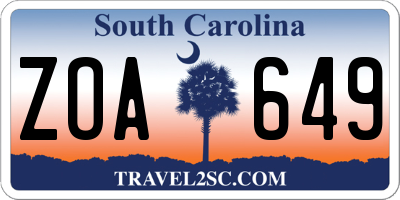 SC license plate ZOA649