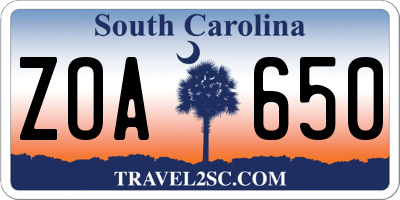SC license plate ZOA650
