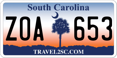 SC license plate ZOA653