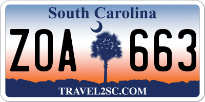 SC license plate ZOA663