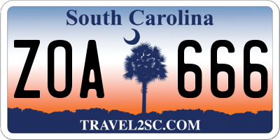 SC license plate ZOA666