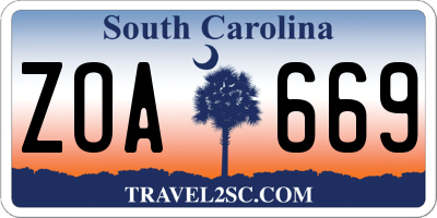 SC license plate ZOA669