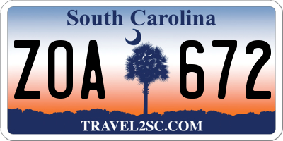 SC license plate ZOA672