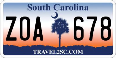 SC license plate ZOA678