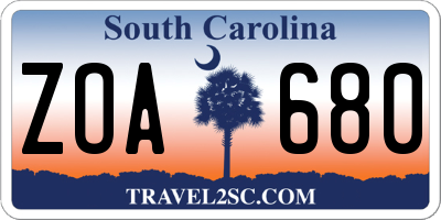 SC license plate ZOA680